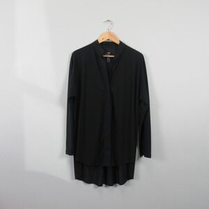 Aday Something Borrowed Blouse Tunic Black Recycled Nylon Long Sleeve Top XL